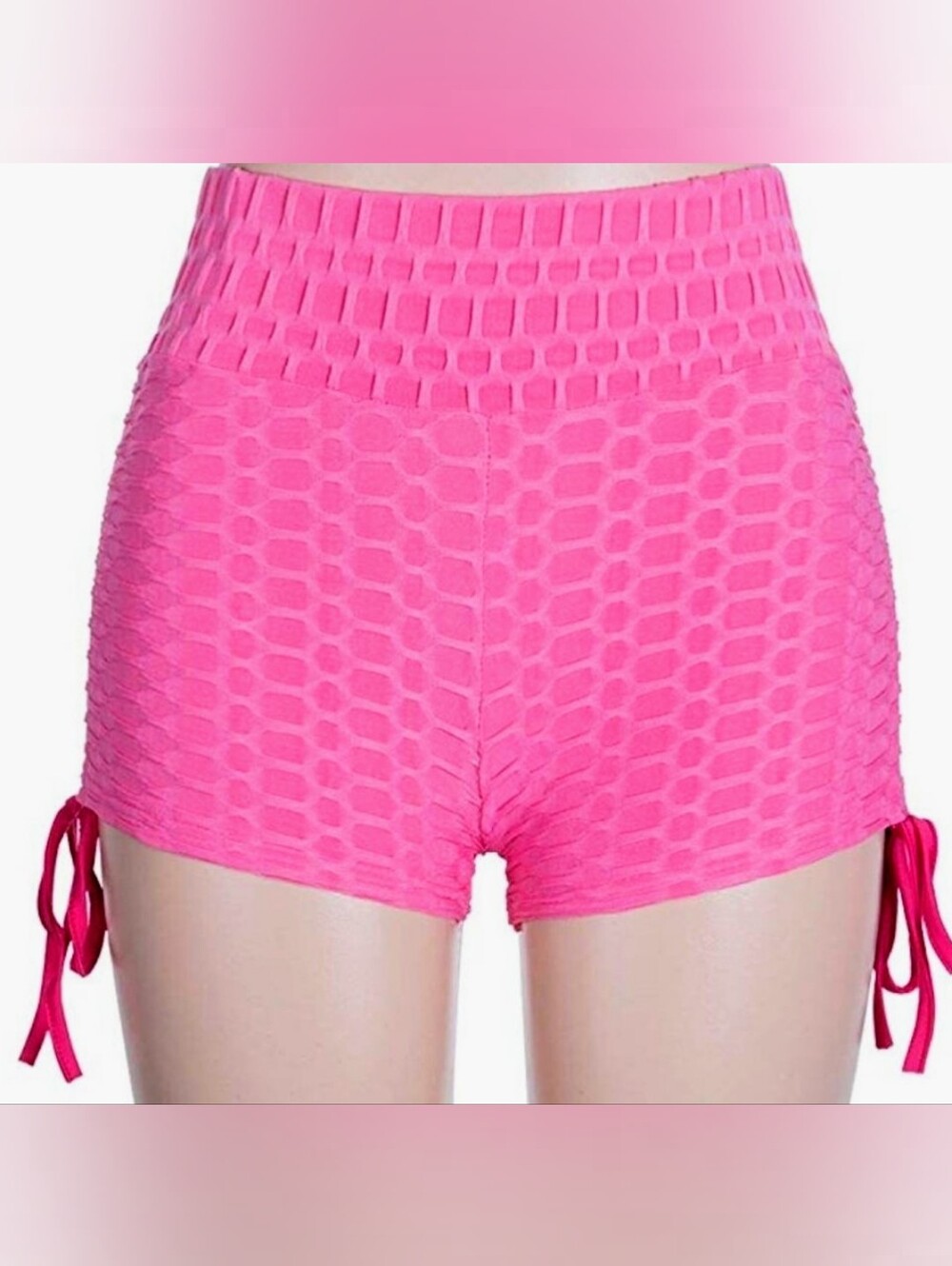 Women's Pink Textured High-Waist Shorts